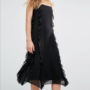 ASOS Black Ruffle Polka Dot Midi Dress
